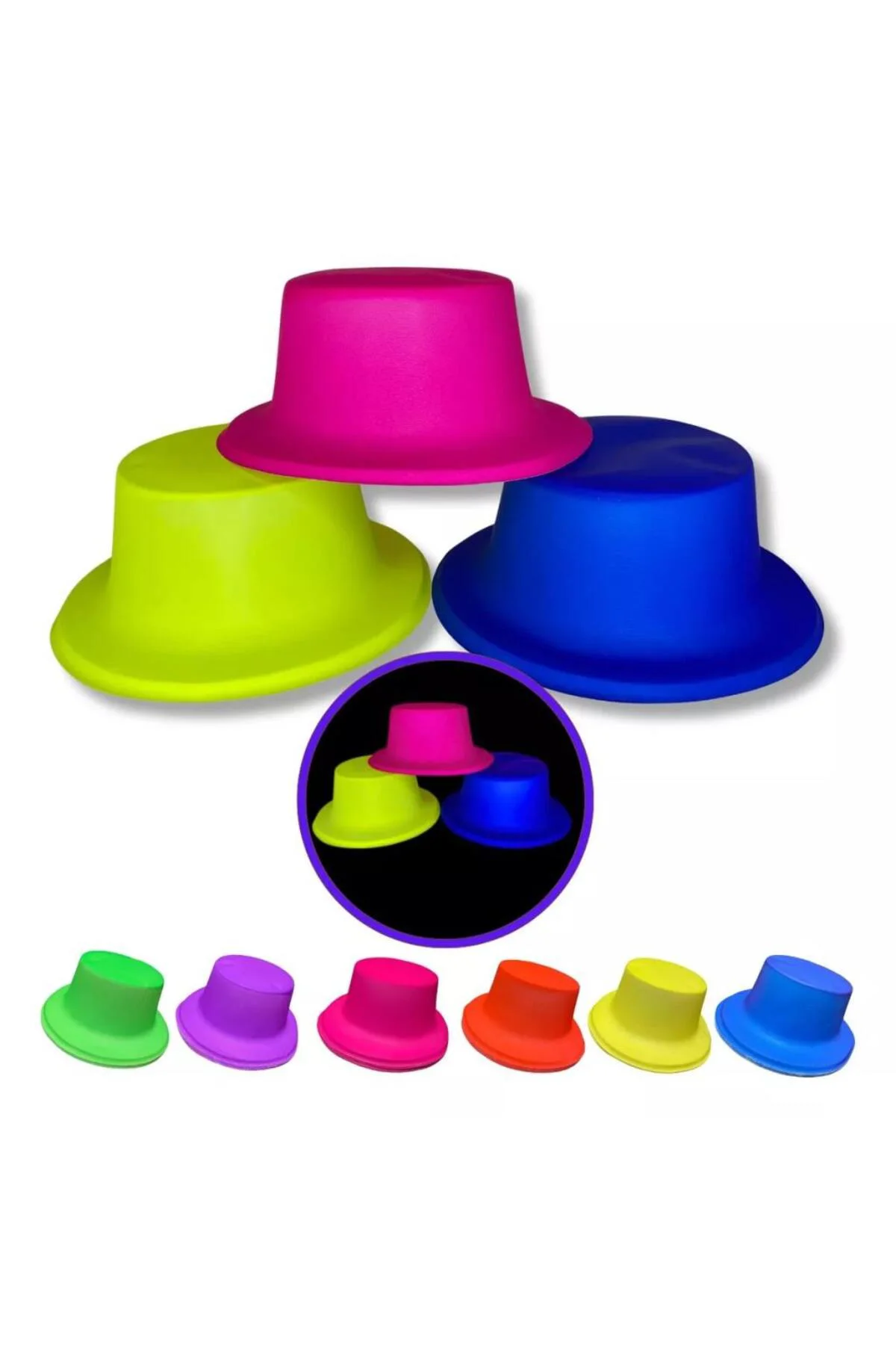 Neon Partisi Pembe Renk Plastik Fötr Şapka