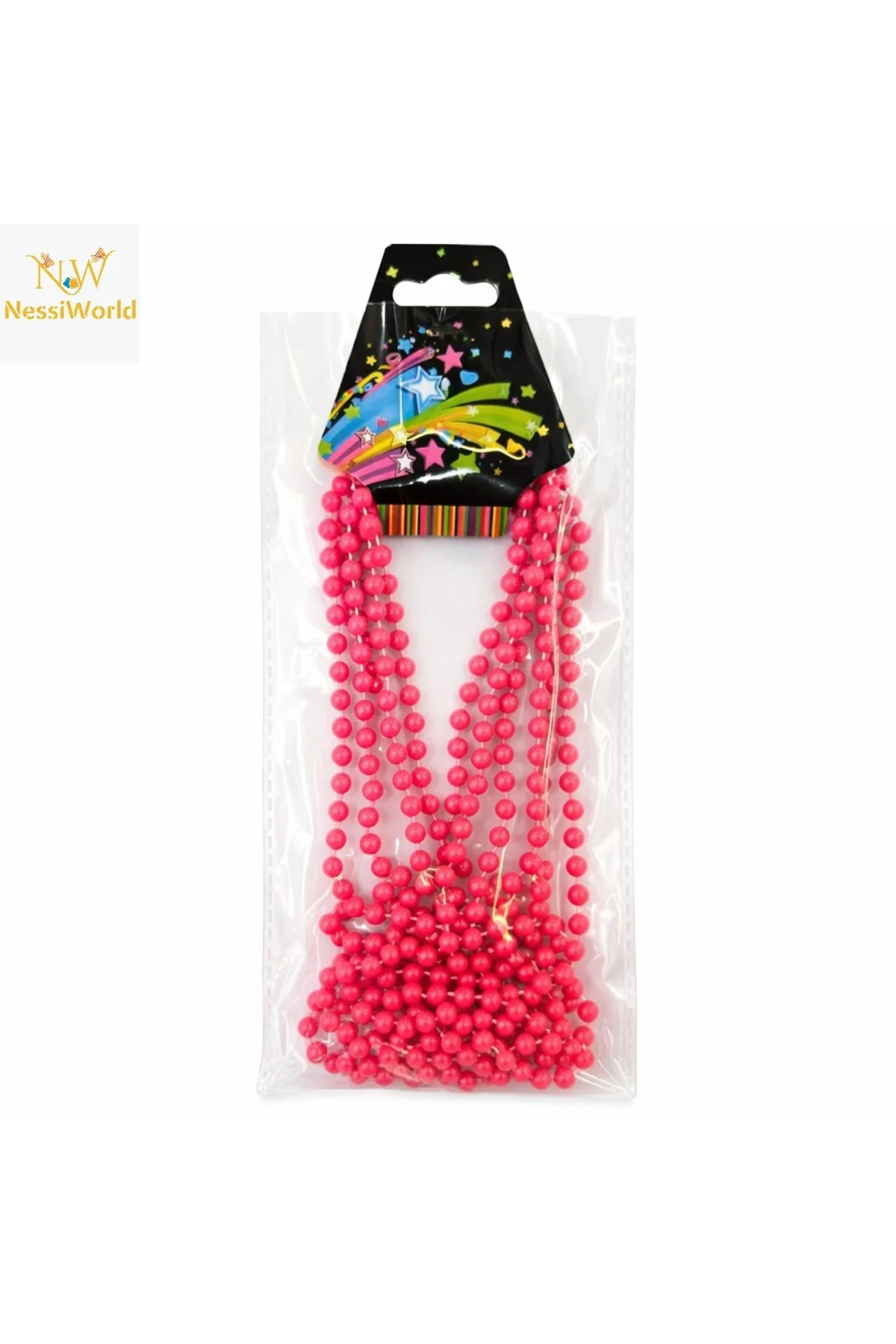 Neon Pembe Boncuk Kolye 80 cm – Retro 80’ler 90’lar Parti Aksesuarı