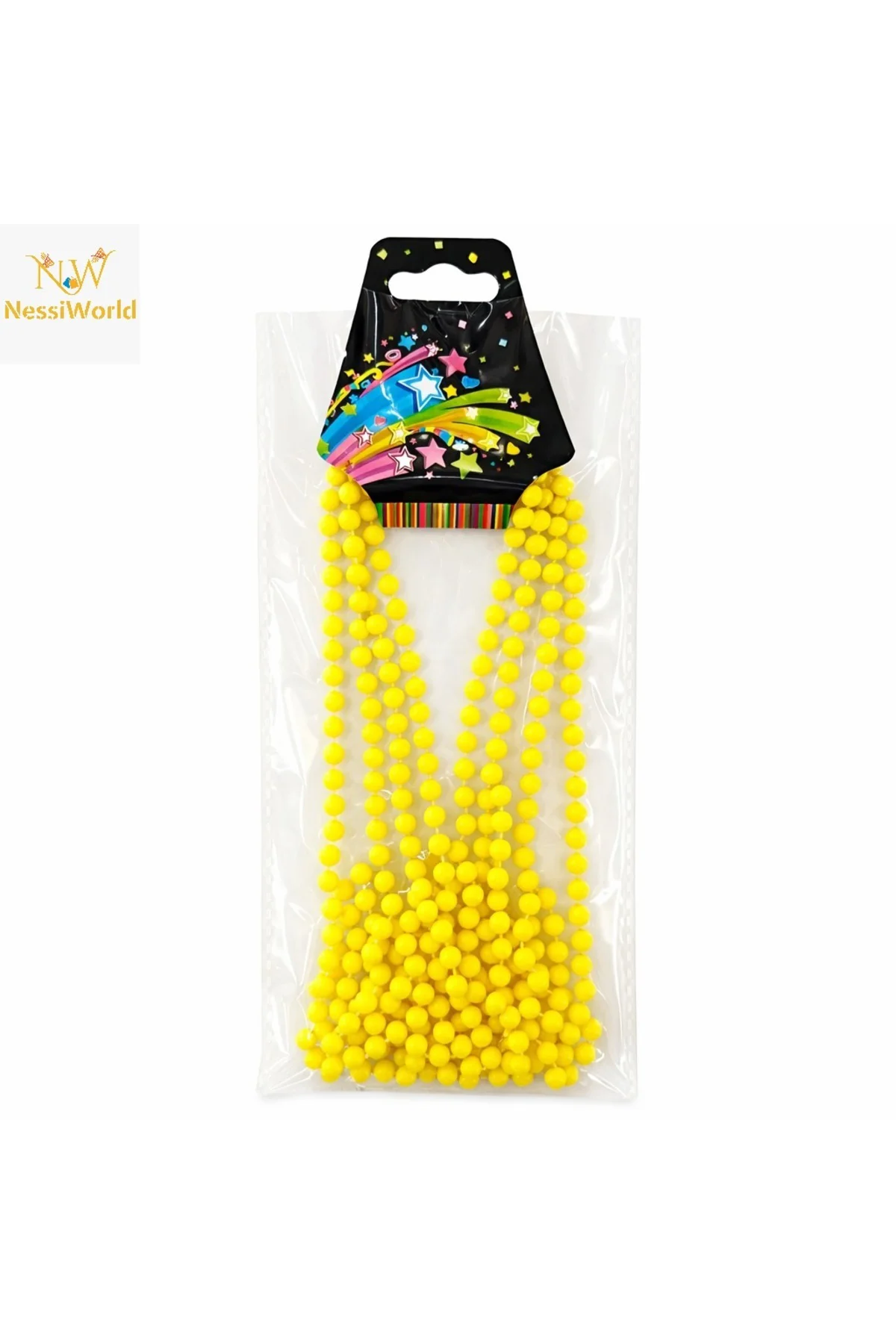 Neon Sarı Boncuk Kolye 80 cm – Retro 80’ler 90’lar Parti Aksesuarı