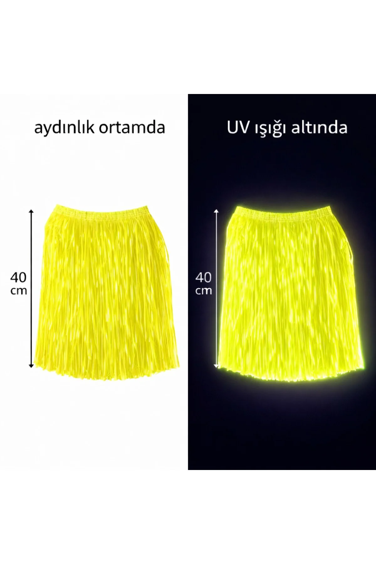 Neon Sarı Hawaii Parti Eteği 40 cm