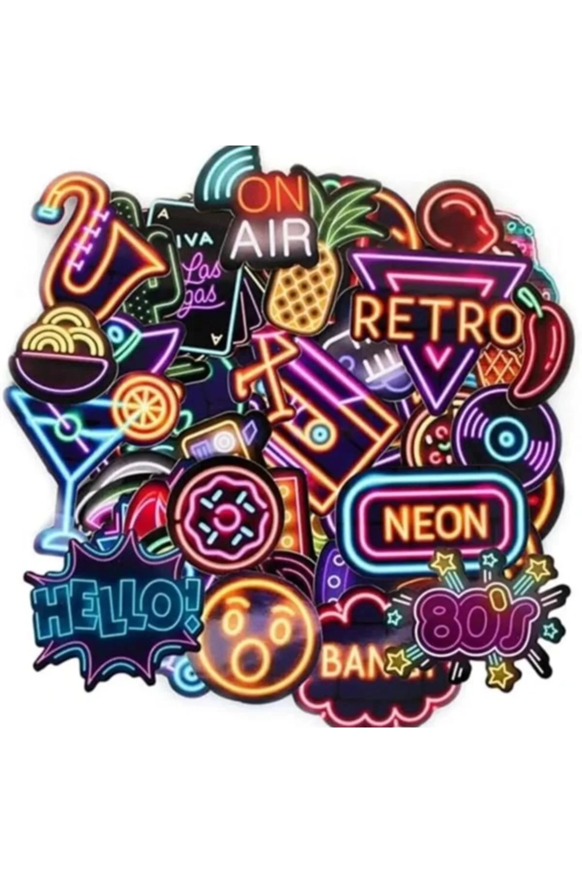 Neon Sticker Seti, Laptop ve Kask Çıkartması, Ajanda, Bullet Journal, Retro ve Vintage Temalı