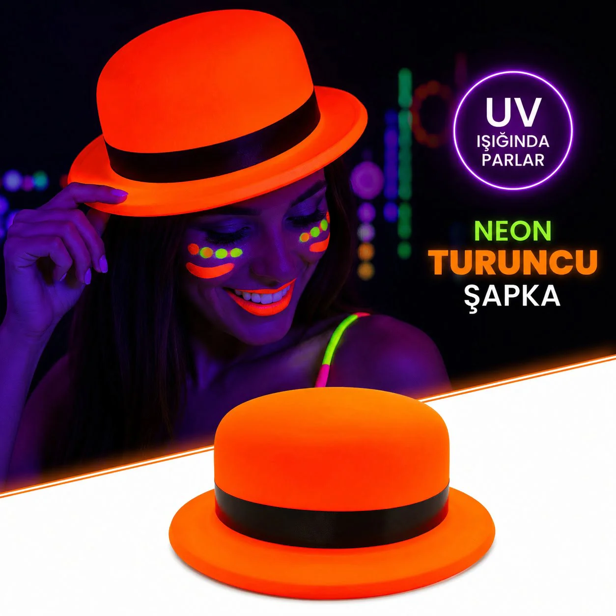 Neon Tcu UV Parti Şapkası Plastik