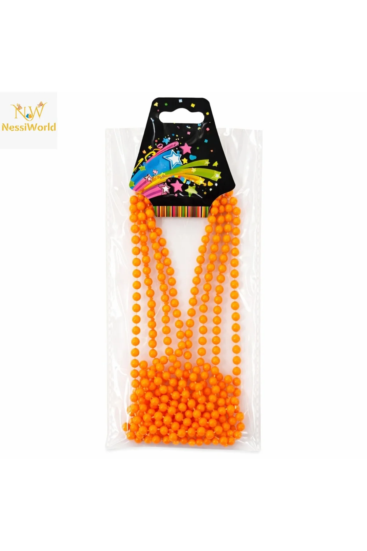Neon Turuncu Boncuk Kolye 80 cm – Retro 80’ler 90’lar Parti Aksesuarı