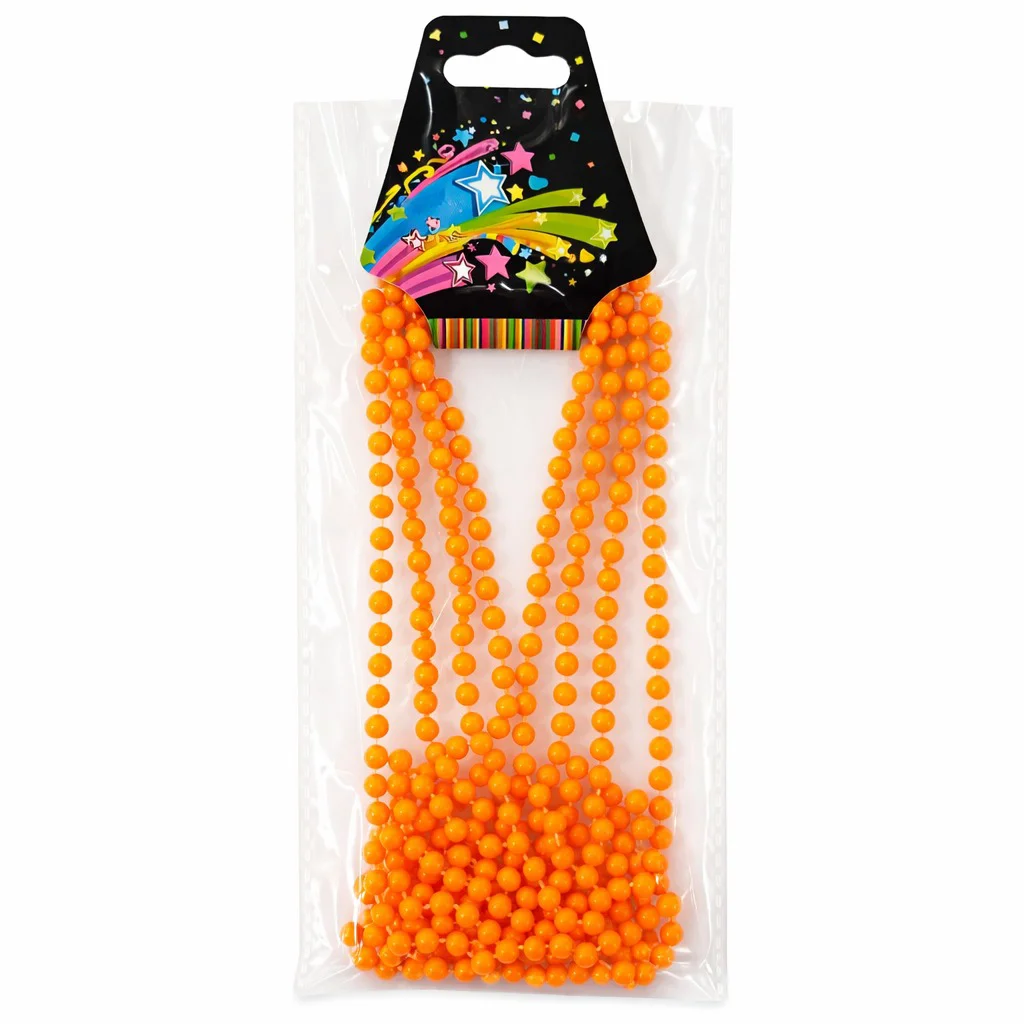 Neon Turuncu Boncuk Kolye – 80 cm Retro Parti Aksesuarı
