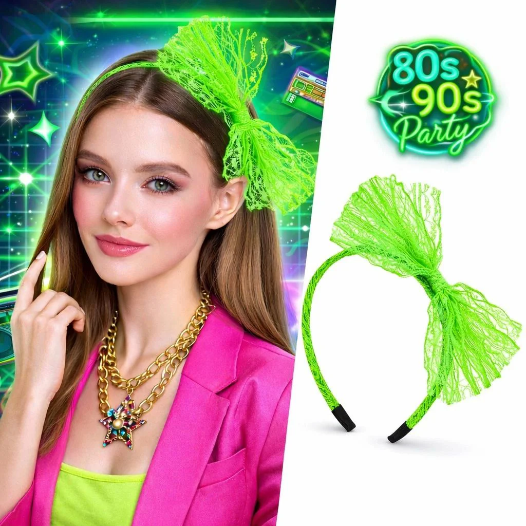 Neon Yeşil Dantel Taç Fiyonklu – 80'ler 90'lar Parti Saç Bandı Fiyatı, Yorumları ve Özellikleri