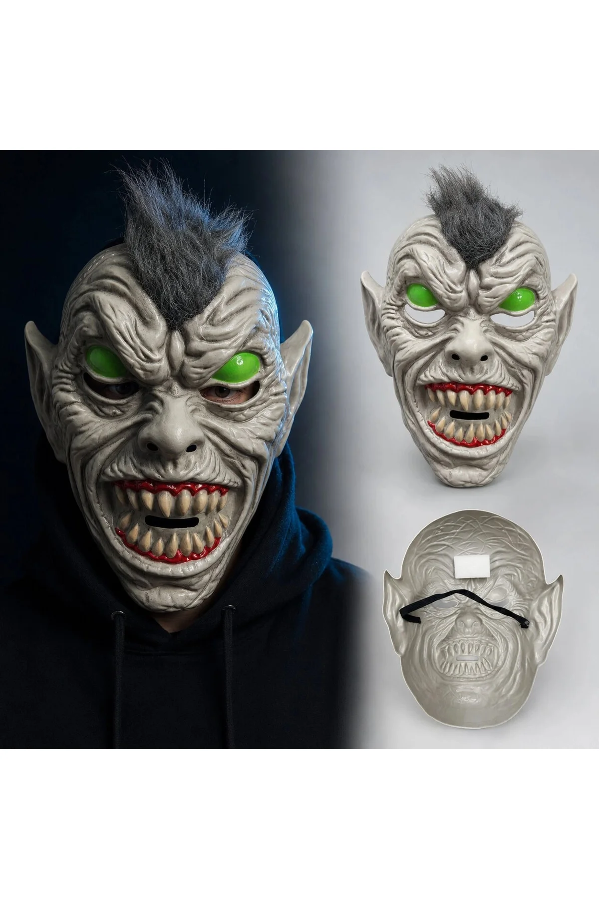 Neon Yeşil Gözlü Saçlı Canavar Plastik Maske Neon Yeşil Gözlü Saçlı Canavar Plastik Maske