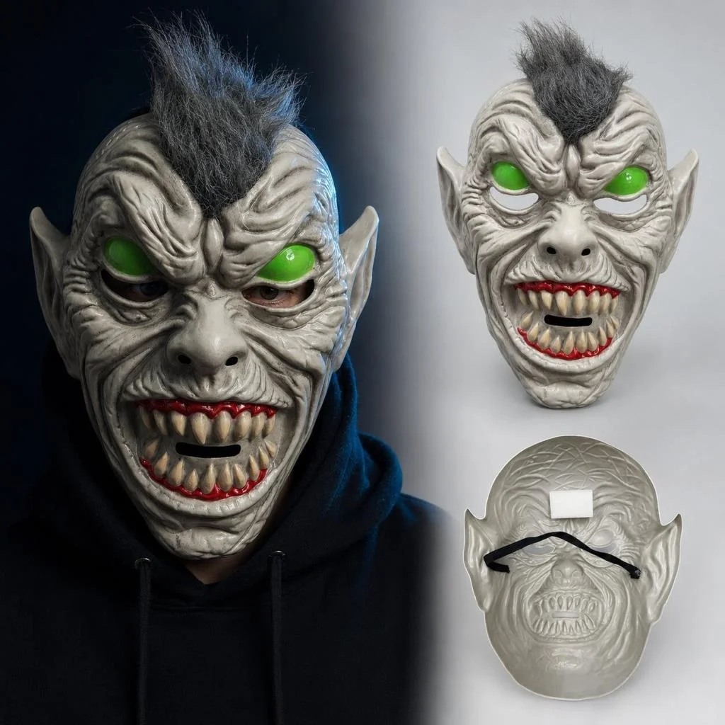 Neon Yeşil Gözlü Saçlı Canavar Plastik Maske Neon Yeşil Gözlü Saçlı Canavar Plastik Maske