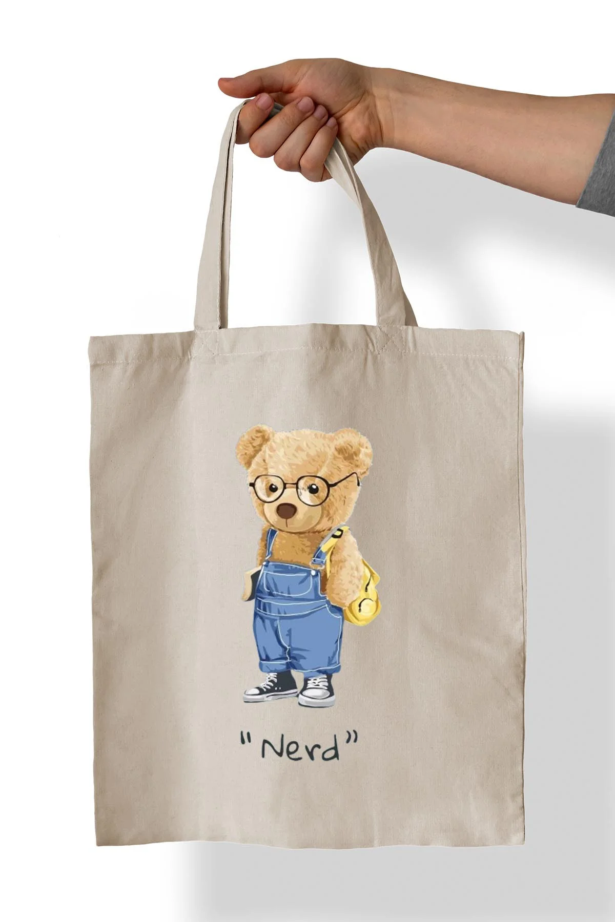 Nerd Ayı Baskılı %100 Pamuk 35x38 cm Bez Çanta Nerd Ayı Baskılı %100 Pamuk 35x38 cm Bez Çanta
