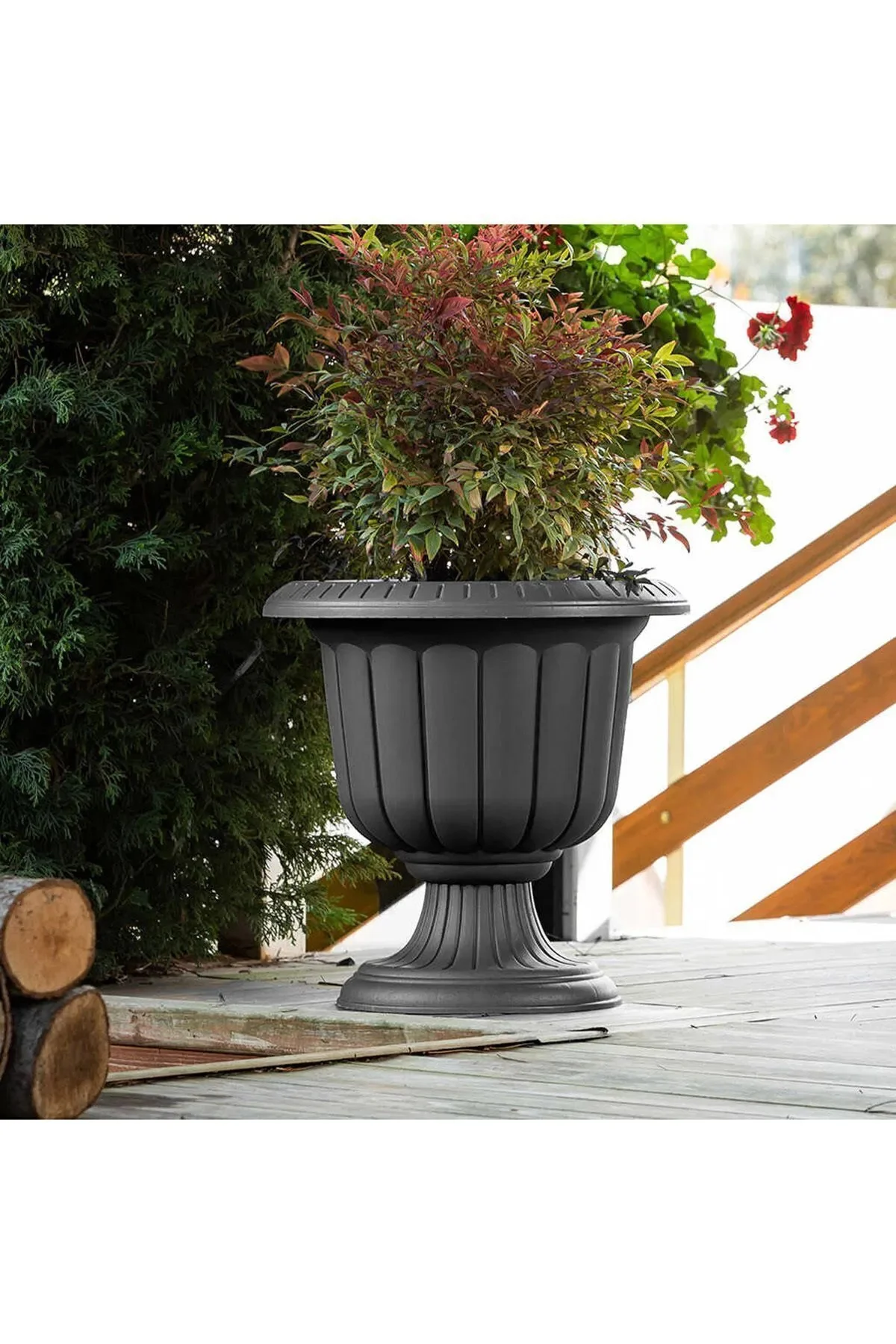 Nergis Saksı 9,8 Litre Siyah Antrasit Ayaklı Plastik Nergiz Saksı No1 35cm - Görsel 2