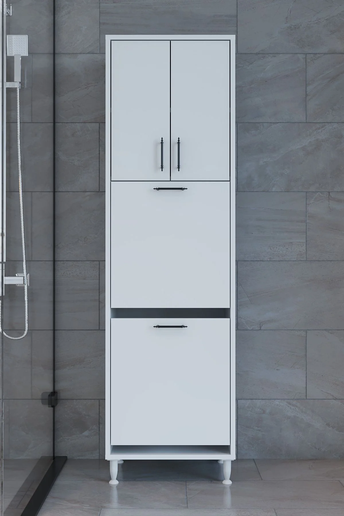 Nergiz Beyaz ve Renkli Kirli Çamaşır Sepetli Çok Amaçlı Banyo Dol