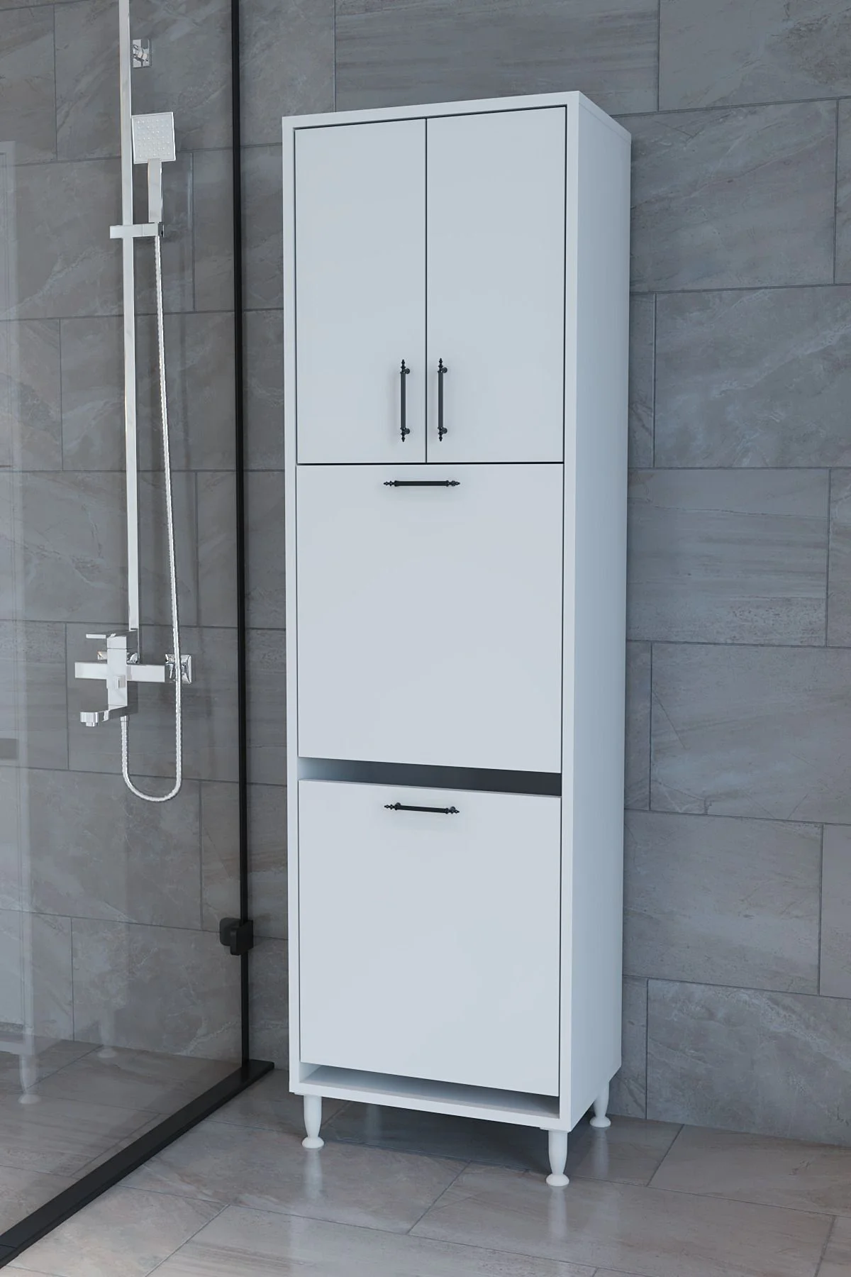 Nergiz Beyaz ve Renkli Kirli Çamaşır Sepetli Çok Amaçlı Banyo Dol