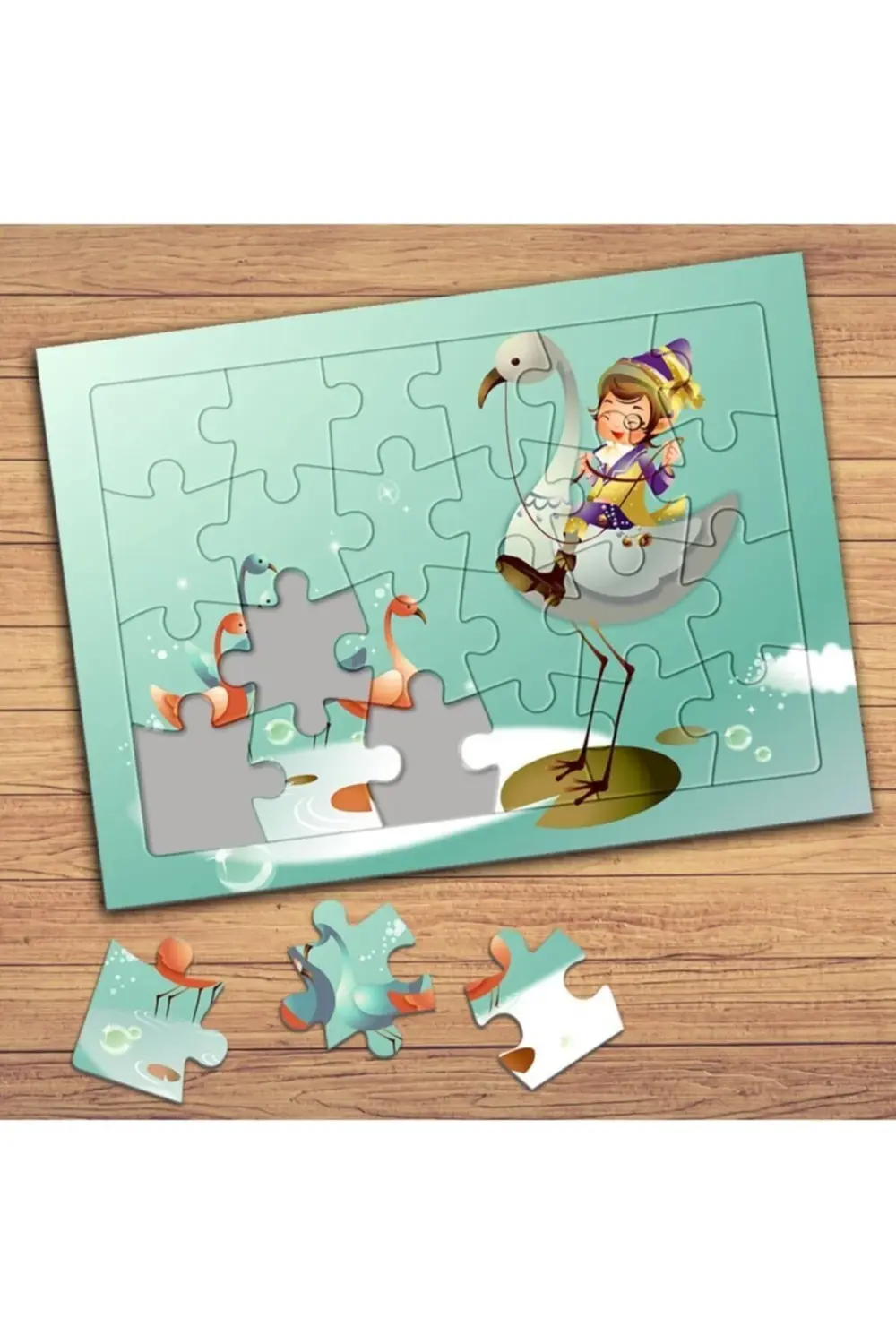 Neşeli Çocuk ve Leylek Çocuklara Özel Puzzle Yapboz Tablo-565789