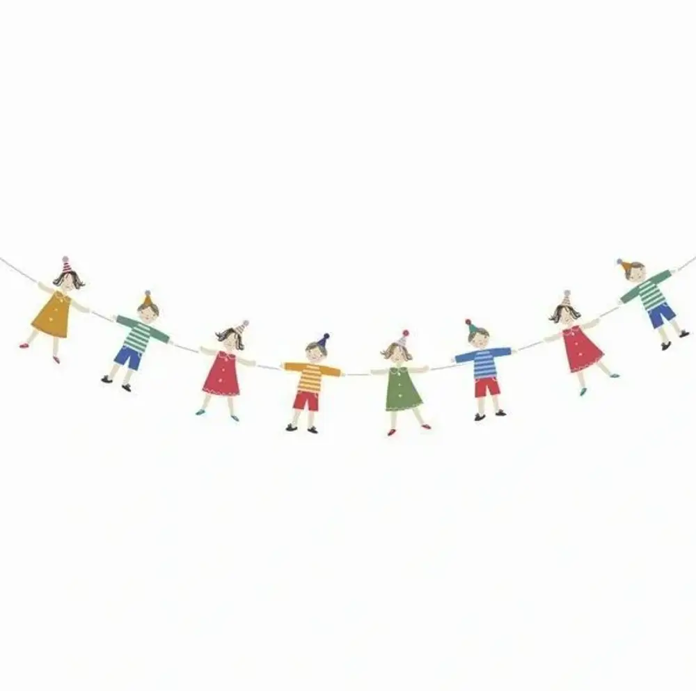 Neşeli Çocuklar El Ele Tutuşan Çocuk Flama Karton Banner Okul Süs