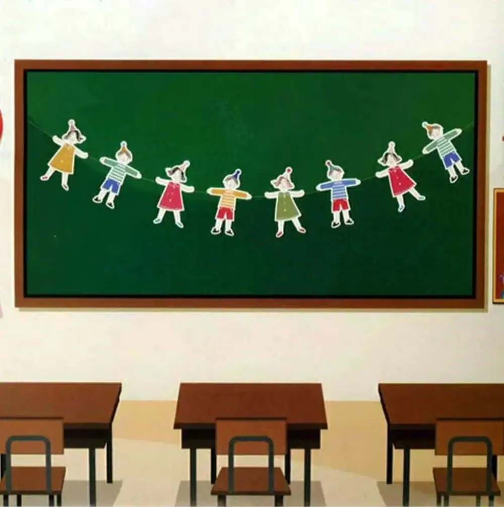 Neşeli Çocuklar El Ele Tutuşan Çocuk Flama Karton Banner Okul Süs