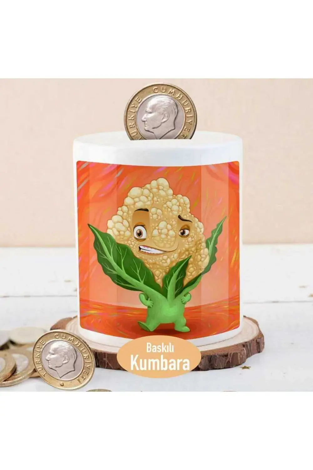 Neşeli Karnıbahar Sebzecik Baskılı Para Birikim Kumbarası-484