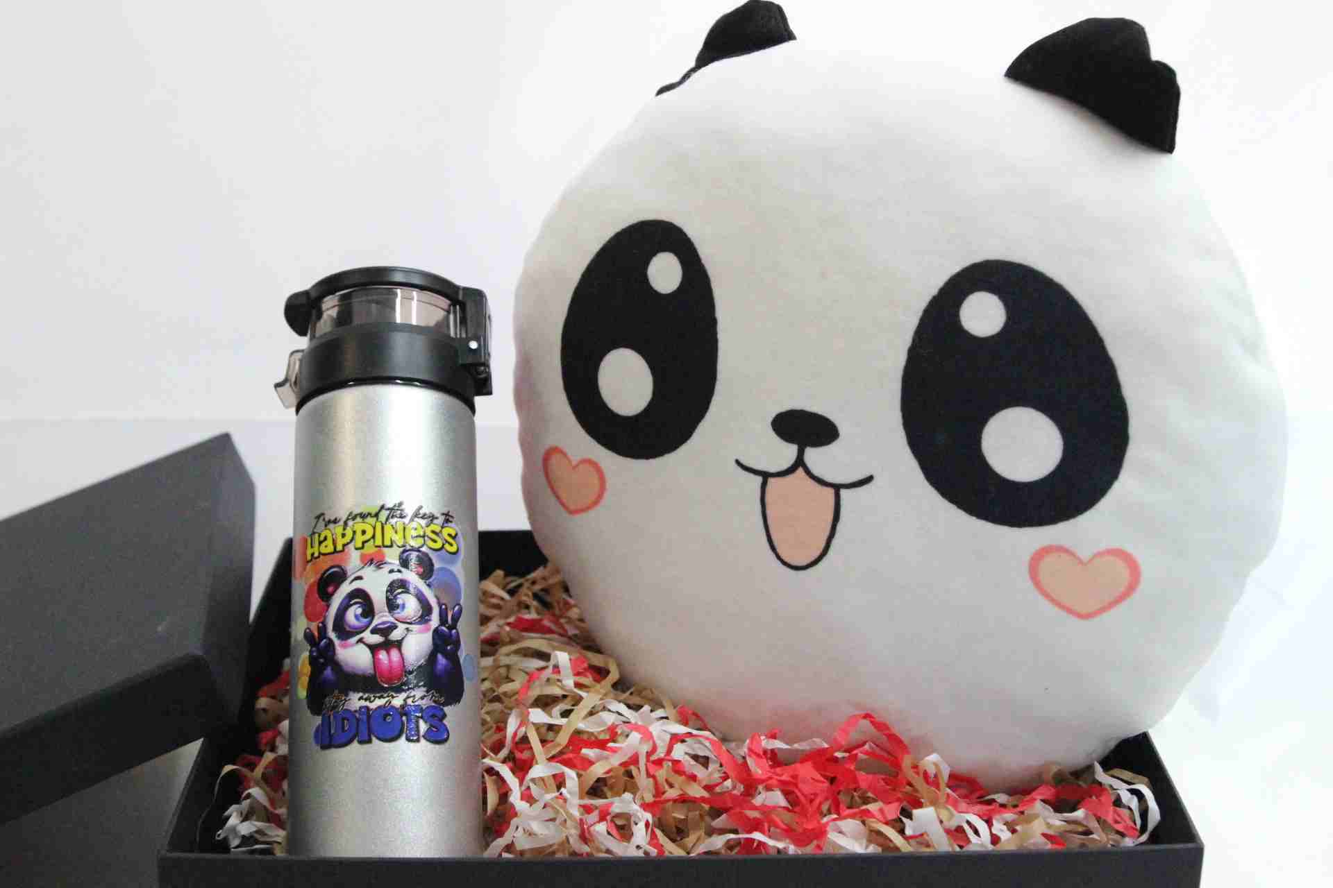 Neşeli Panda Termos ve Yastık Hediye Kutusu