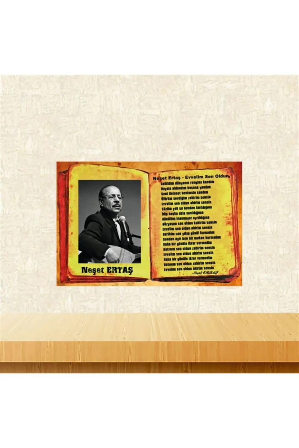 Neşet Ertaş Evvelim Sen Oldun 20-30 cm Retro Ahşap Poster
