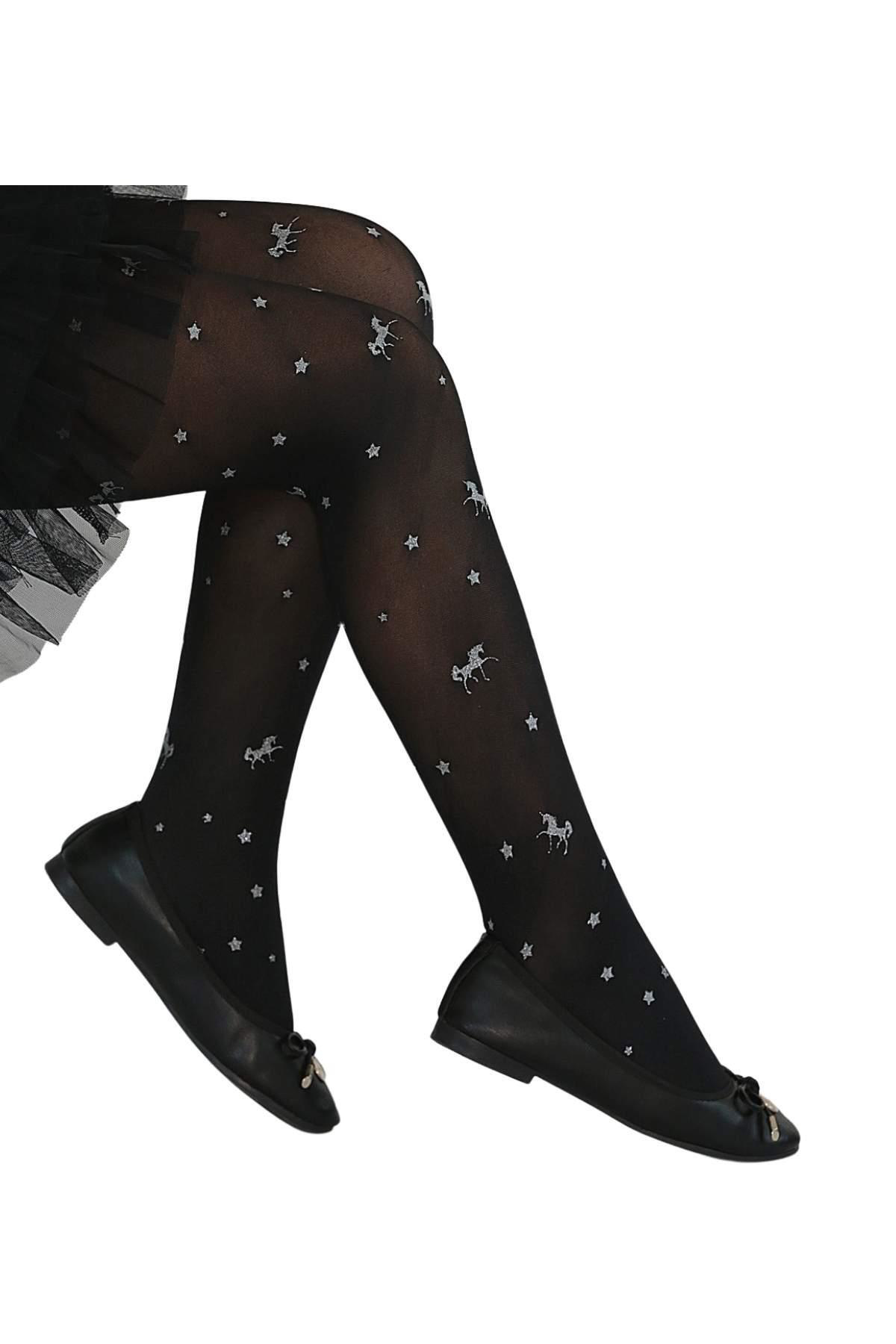 Nesli Çocuk Külotlu Çorap Siyah-gümüş