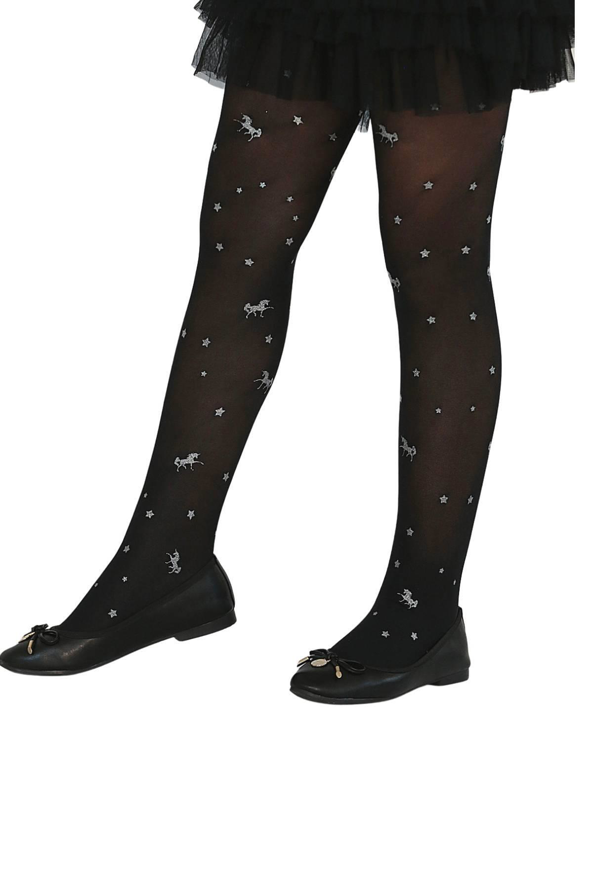 Nesli Çocuk Külotlu Çorap Siyah-gümüş