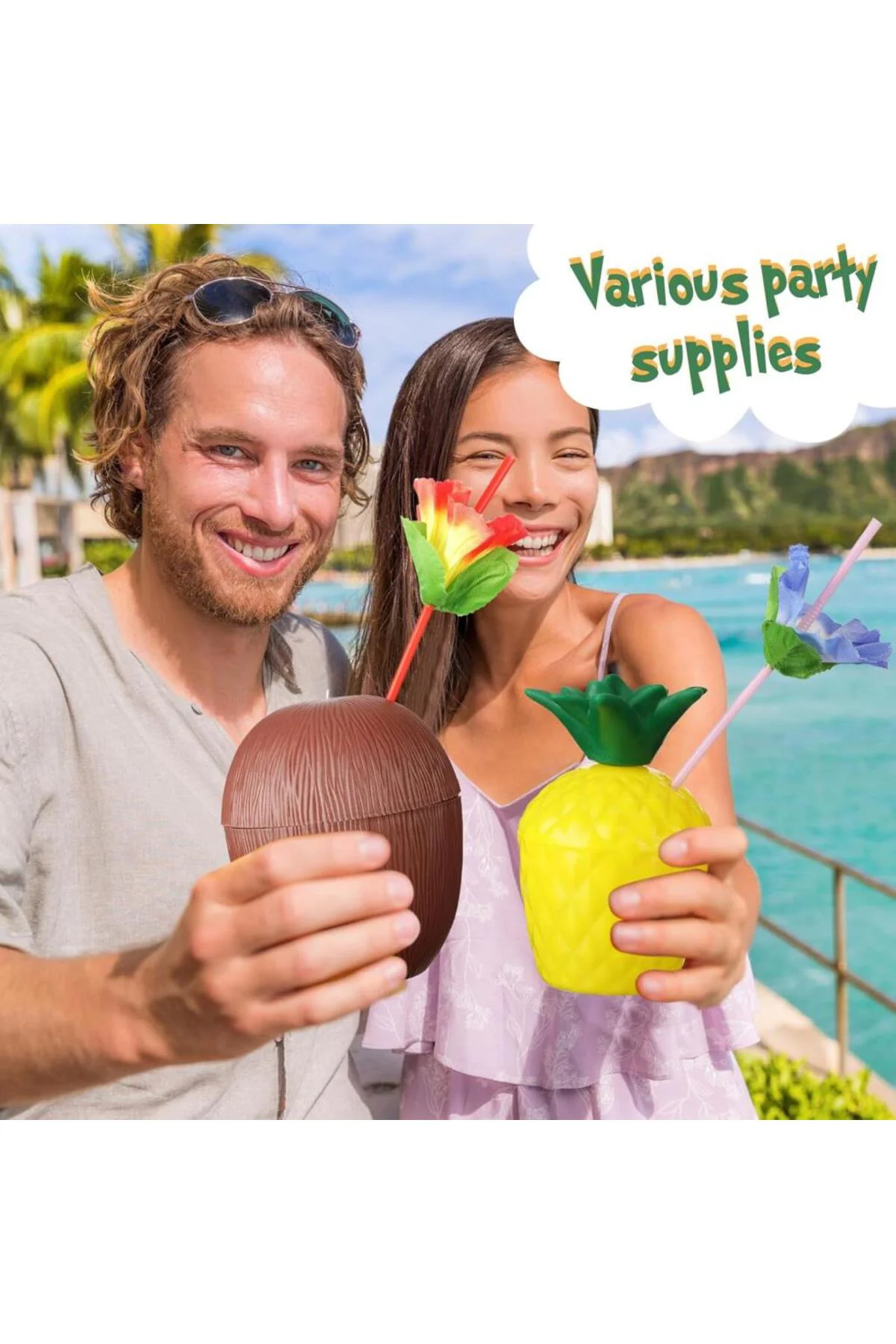 Nessiworld Ananas &amp; Hindistan Cevizi Tasarımlı Pipetli Bardak