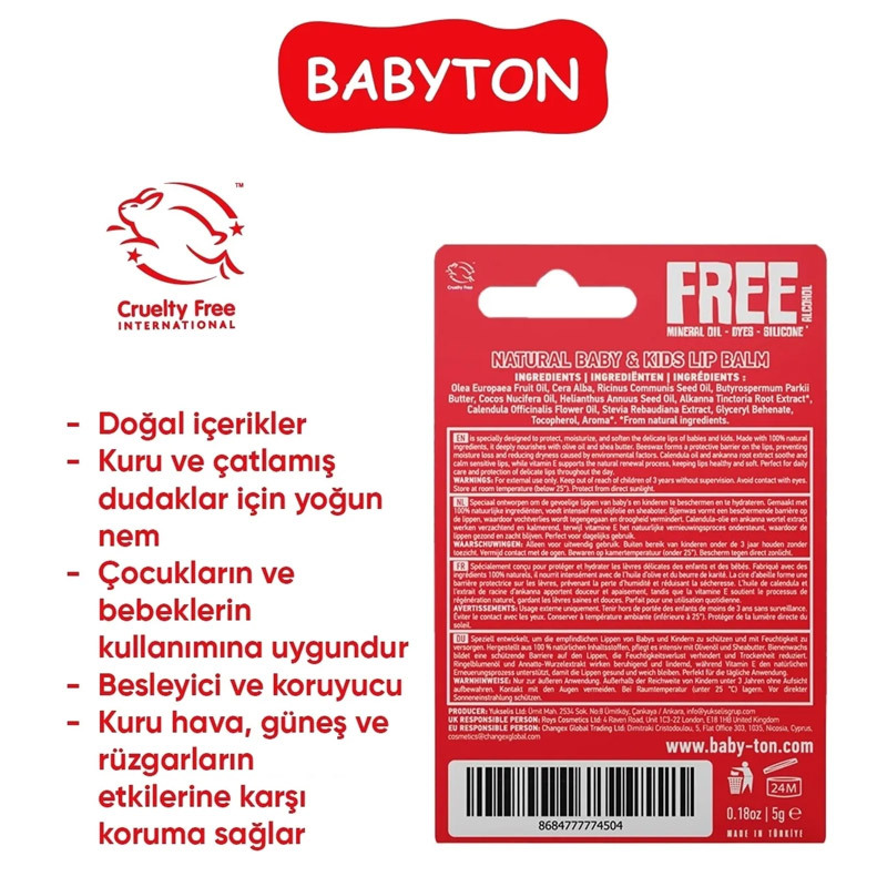 Nessiworld Babyton Bebek ve Çocuklar İçin Doğal Dudak Koruyucu Ba