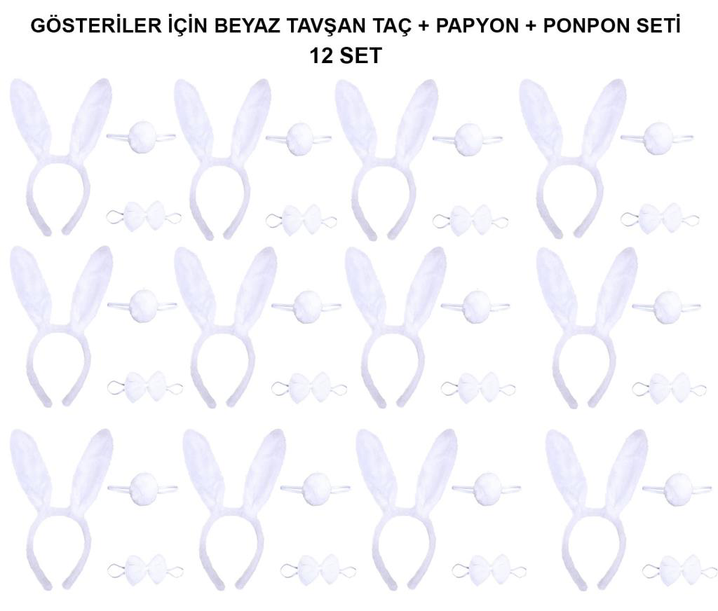Nessiworld Beyaz Tavşan Kostüm Seti – Taç, Papyon, Kuyruk (12’li 