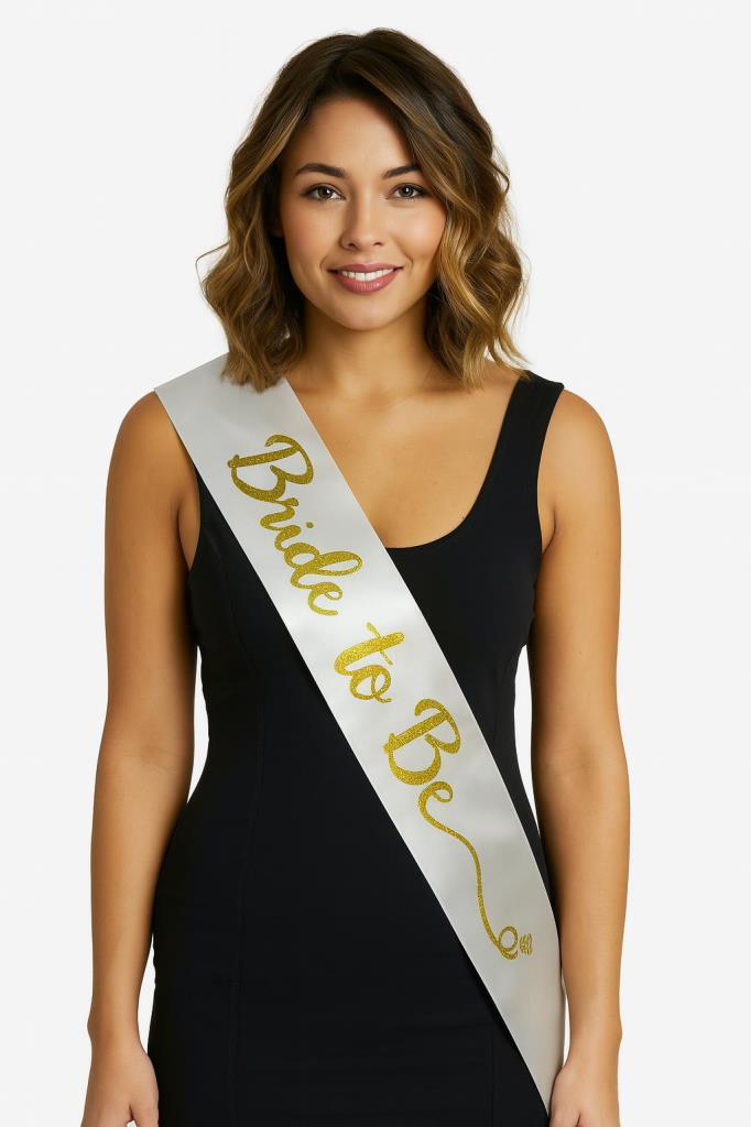 Nessiworld Beyaz Saten Üzerine El Yazısı İtalik Altın Bride To Be