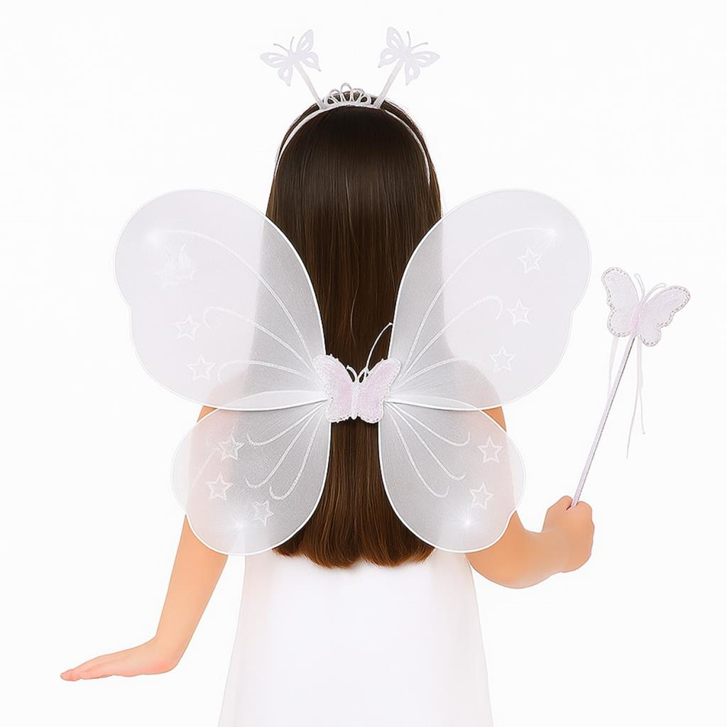 Nessiworld Beyaz Kelebek Kız Seti – 50 cm Kelebek Kanadı, Taç ve Nessiworld Beyaz Kelebek Kız Seti – 50 cm Kelebek Kanadı, Taç ve