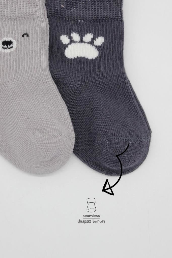Nessiworld Bistyle Bear Penye Soket Çorap 2'Li BS10116 Gri
