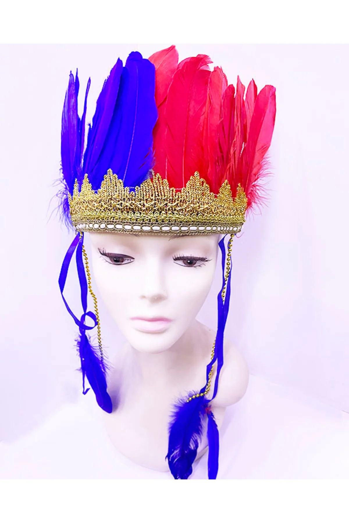 Nessiworld Bordo Mavi Renk Tüylü Kızılderili Başlığı | Taraftar B