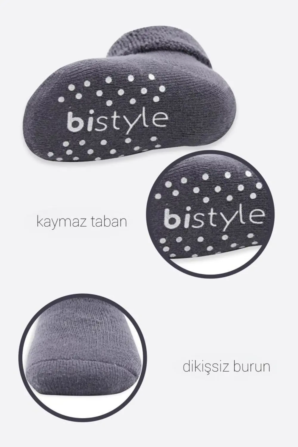 NessiWorld Çemberli Kaymaz Havlu Soket Çorap 2'Li BS10503 Gri-Ant