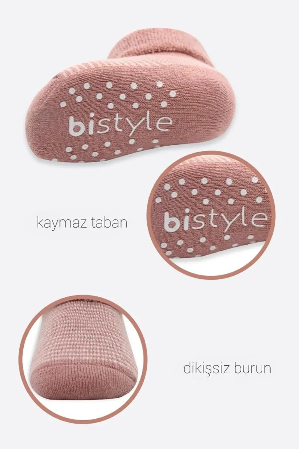 NessiWorld Çemberli Kaymaz Havlu Soket Çorap 2'Li BS10503 Pudra P