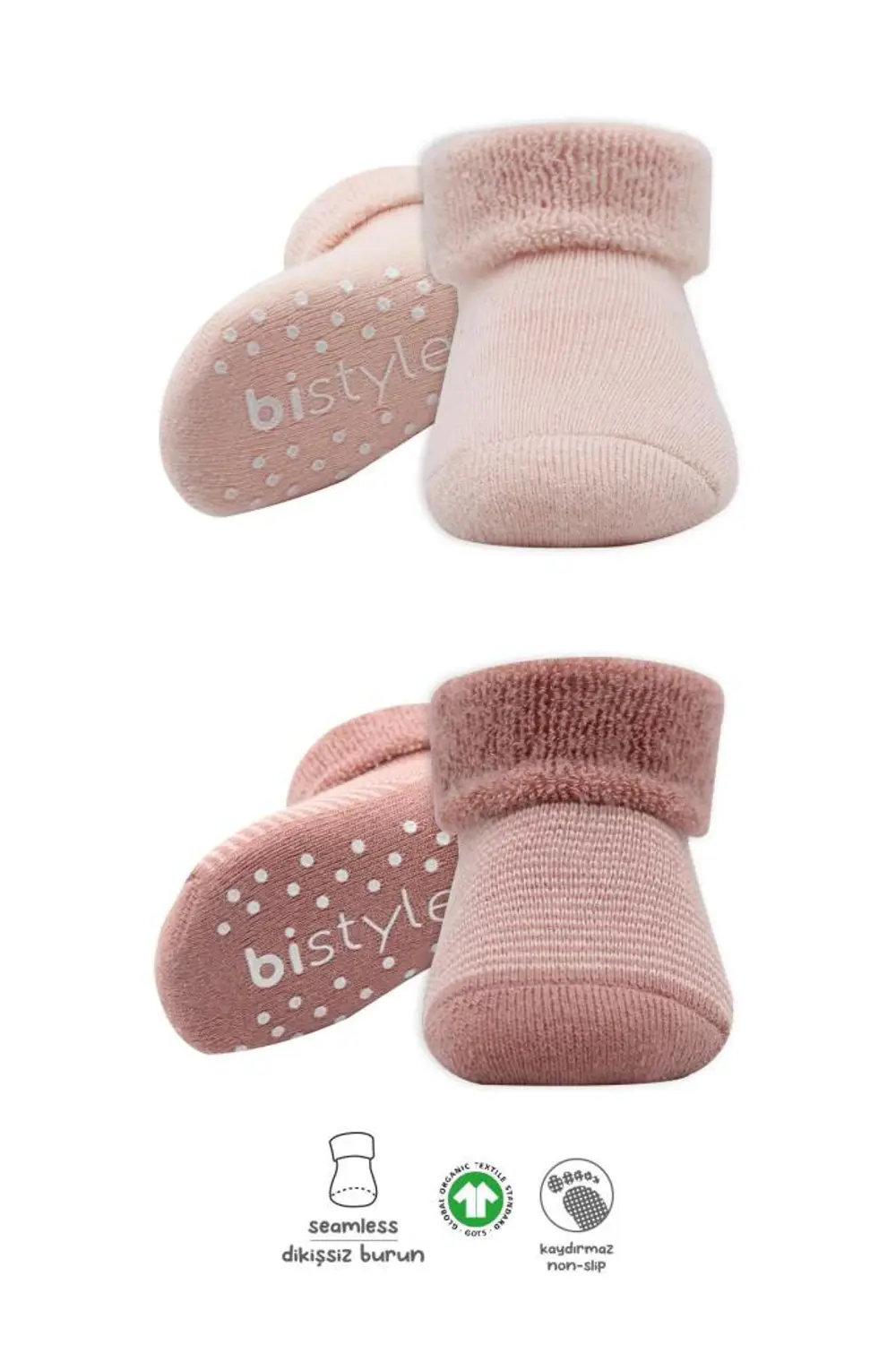 NessiWorld Çemberli Kaymaz Havlu Soket Çorap 2'Li BS10503 Pudra P
