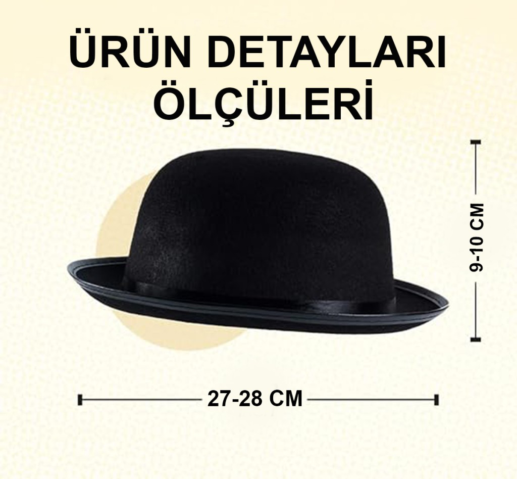Nessiworld Charlie Chaplin Stil Yetişkin Şapkası – Siyah Melon Pa Nessiworld Charlie Chaplin Stil Yetişkin Şapkası – Siyah Melon Pa
