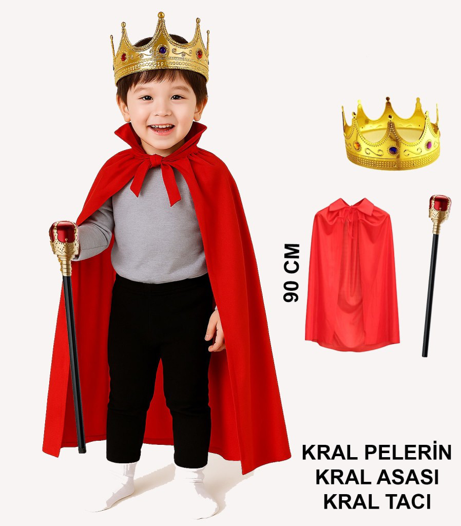 Nessiworld Çocuk Kral Kostüm Seti – Kırmızı Pelerin, Taç ve Asa ( Nessiworld Çocuk Kral Kostüm Seti – Kırmızı Pelerin, Taç ve Asa (