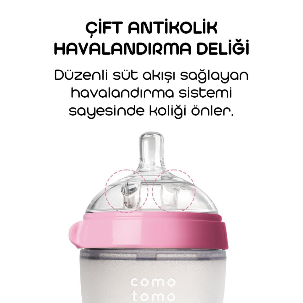 Nessiworld Comotomo Antikolik Silikon Biberon 250 ml 3-6 Ay Pembe Nessiworld Comotomo Antikolik Silikon Biberon 250 ml 3-6 Ay Pembe