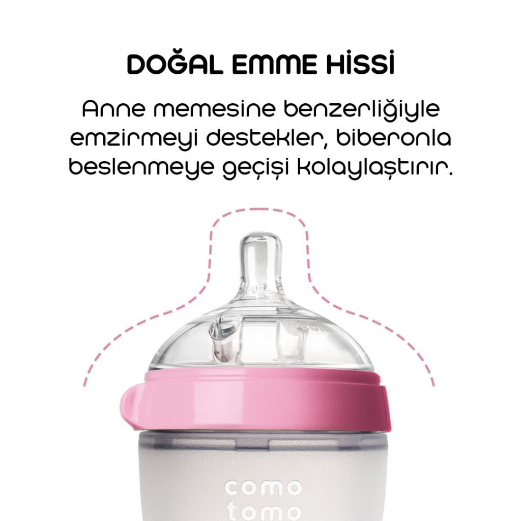 Nessiworld Comotomo Antikolik Silikon Biberon 250 ml 3-6 Ay Pembe Nessiworld Comotomo Antikolik Silikon Biberon 250 ml 3-6 Ay Pembe