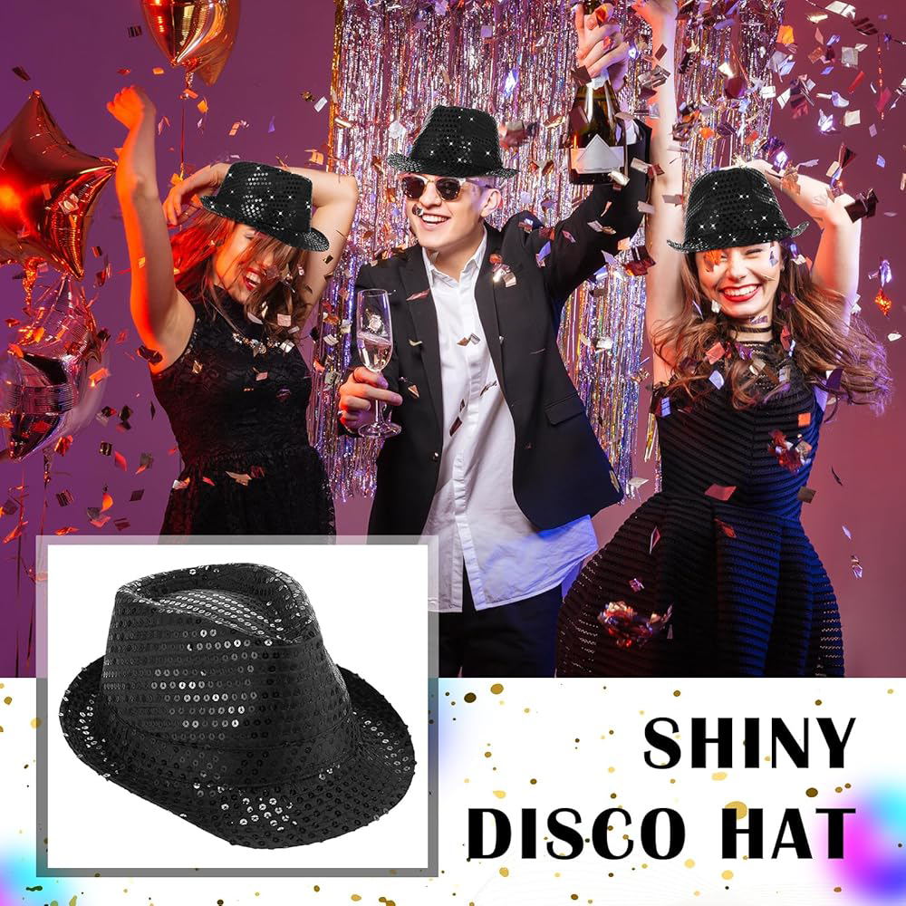 Nessiworld Disko Star Siyah Payetli Fötr Şapka Yetişkin Boy