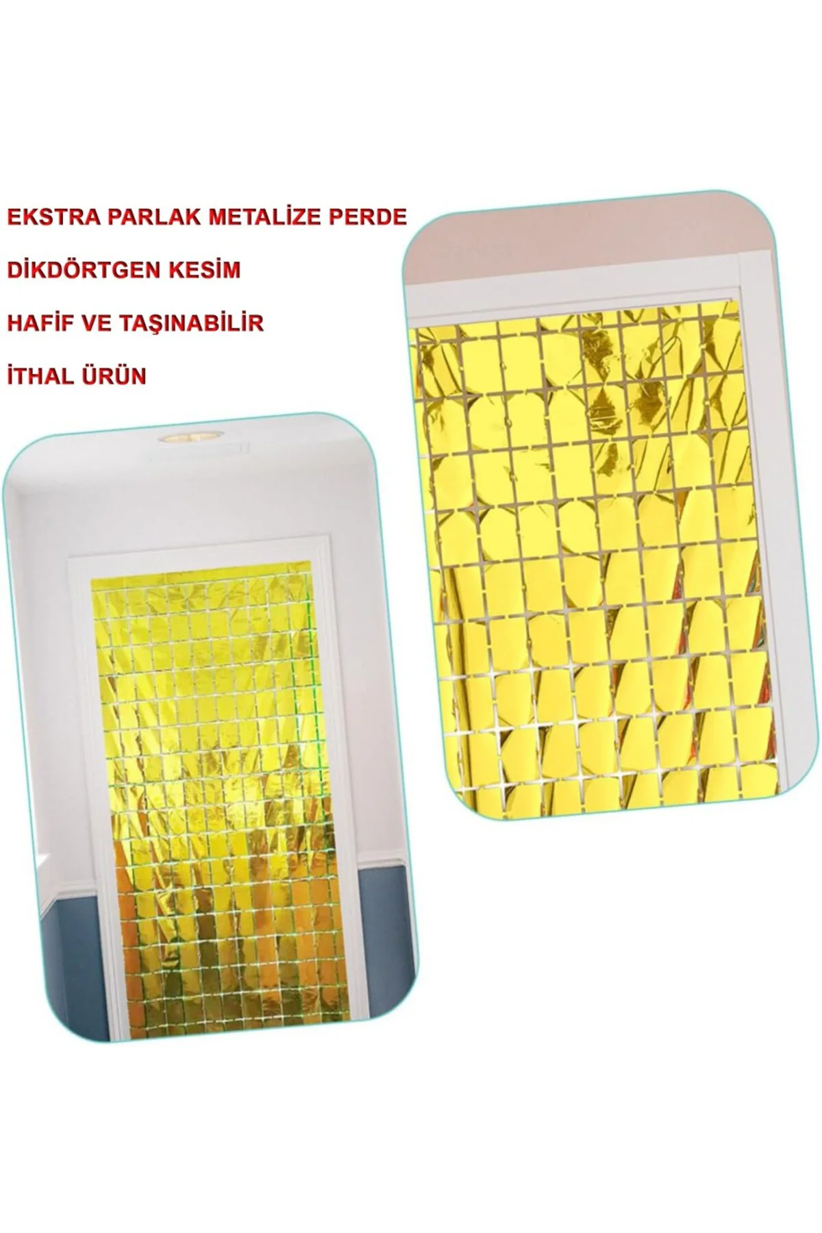 NessiWorld Ekstra Metalize Altın Renk Disko Dikdörtgen Kesim Kapı Perdesi Dekorasyon 1x2 Metre