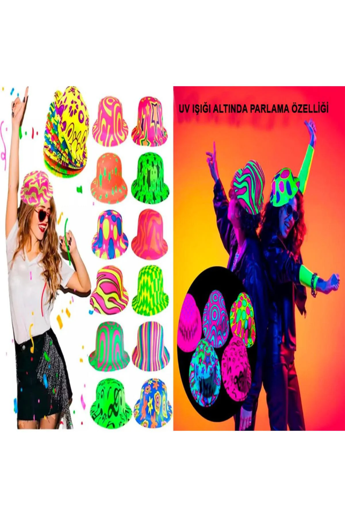 Nessiworld Farklı Desenlerde Plastik Neon UV Işık Parti Şapkası 1 Nessiworld Farklı Desenlerde Plastik Neon UV Işık Parti Şapkası 1