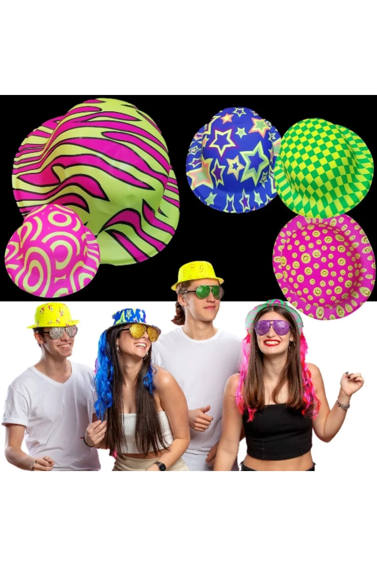 Nessiworld Farklı Desenlerde Plastik Neon UV Işık Parti Şapkası 1 Nessiworld Farklı Desenlerde Plastik Neon UV Işık Parti Şapkası 1