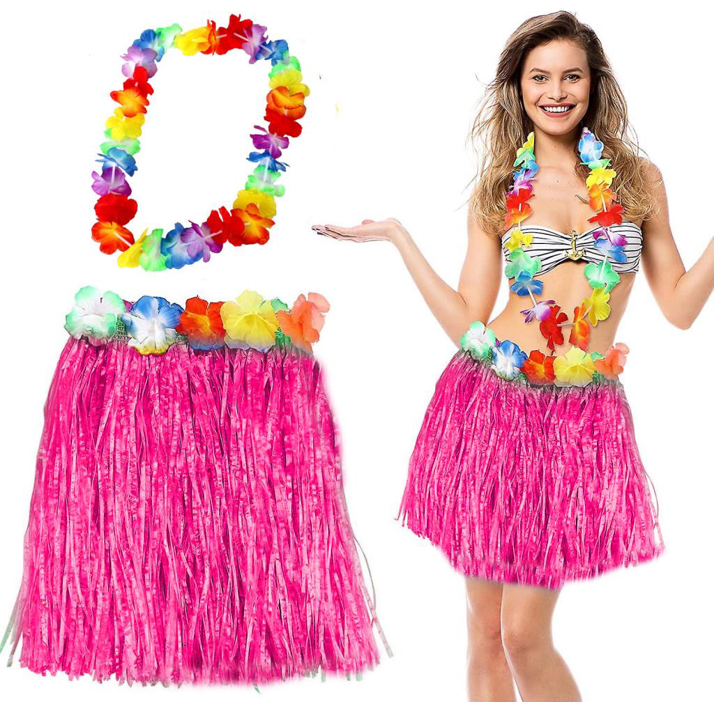 Nessiworld Hawaii Luau Aloha Pembe Püsküllü 40 cm Etek ve Hawaii Nessiworld Hawaii Luau Aloha Pembe Püsküllü 40 cm Etek ve Hawaii