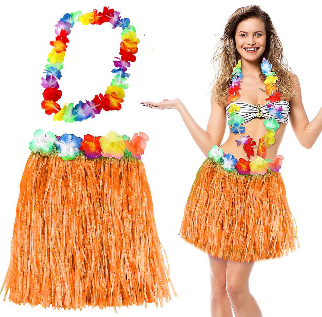 Nessiworld Hawaii Luau Aloha Turuncu Püsküllü 40 cm Etek ve Hawai Nessiworld Hawaii Luau Aloha Turuncu Püsküllü 40 cm Etek ve Hawai