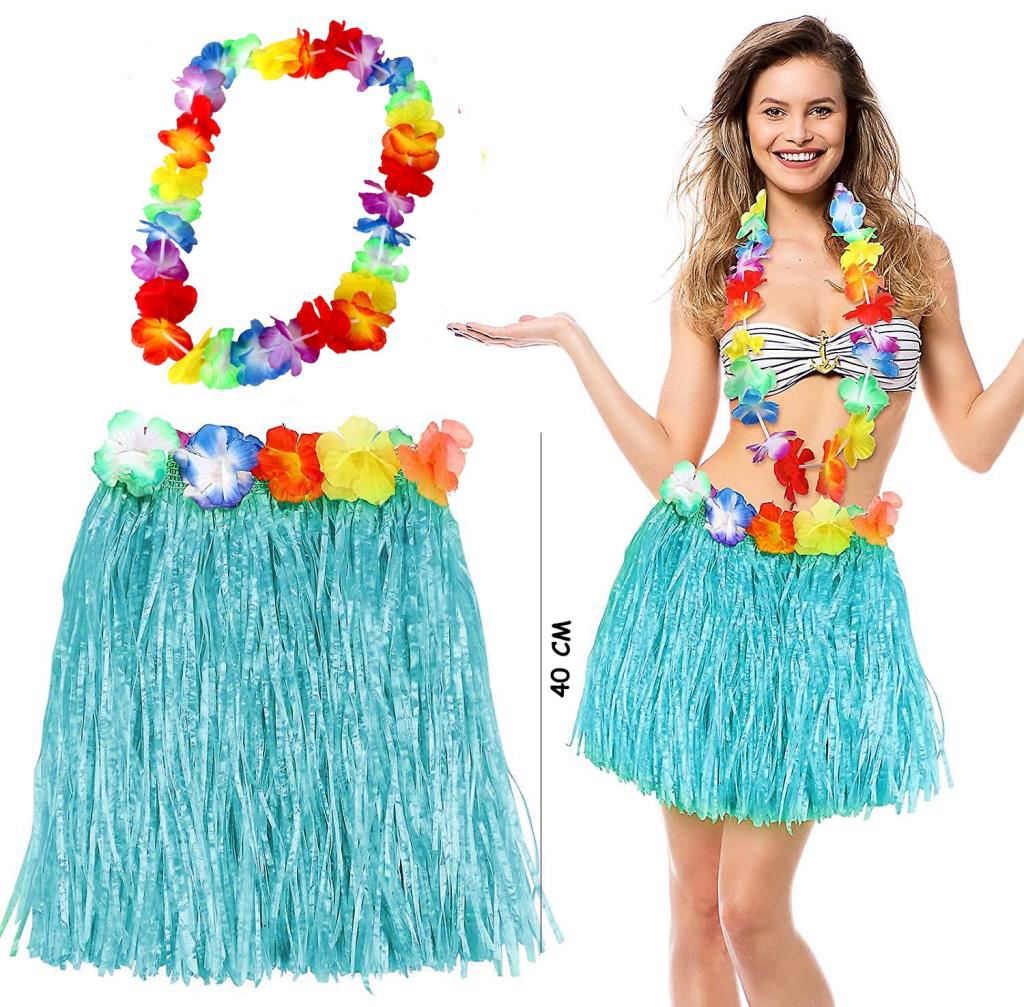 Nessiworld Hawaii Luau Aloha Mavi Püsküllü 40 cm Etek ve Hawaii K Nessiworld Hawaii Luau Aloha Mavi Püsküllü 40 cm Etek ve Hawaii K