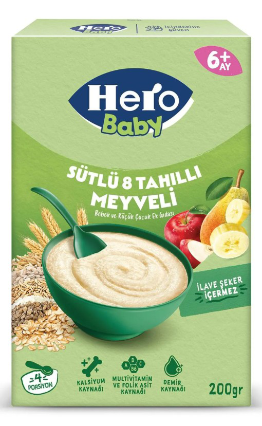 Nessiworld Hero Baby Sütlü 8 Tahıllı Meyveli Kaşık Mama 200 Gr Nessiworld Hero Baby Sütlü 8 Tahıllı Meyveli Kaşık Mama 200 Gr