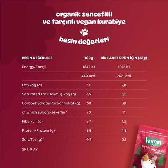 Nessiworld Humm Organik Zencefilli ve Tarçınlı Vegan Kurabiye 55 