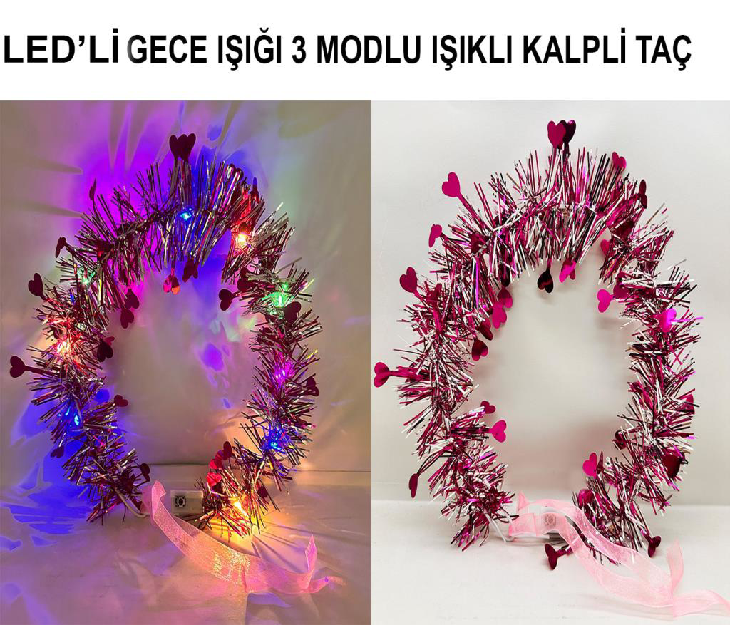 Nessiworld Kalp Püsküllü Gece Parıltısı 3 Modlu LED&amp;#39;li Iş