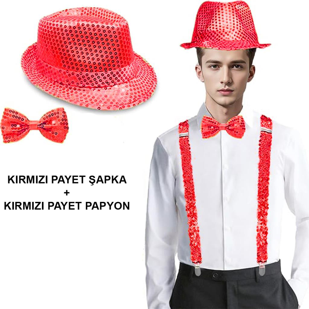 Nessiworld Kırmızı Payetli Şapka ve Papyon Seti – Parıltılı Yetiş Nessiworld Kırmızı Payetli Şapka ve Papyon Seti – Parıltılı Yetiş