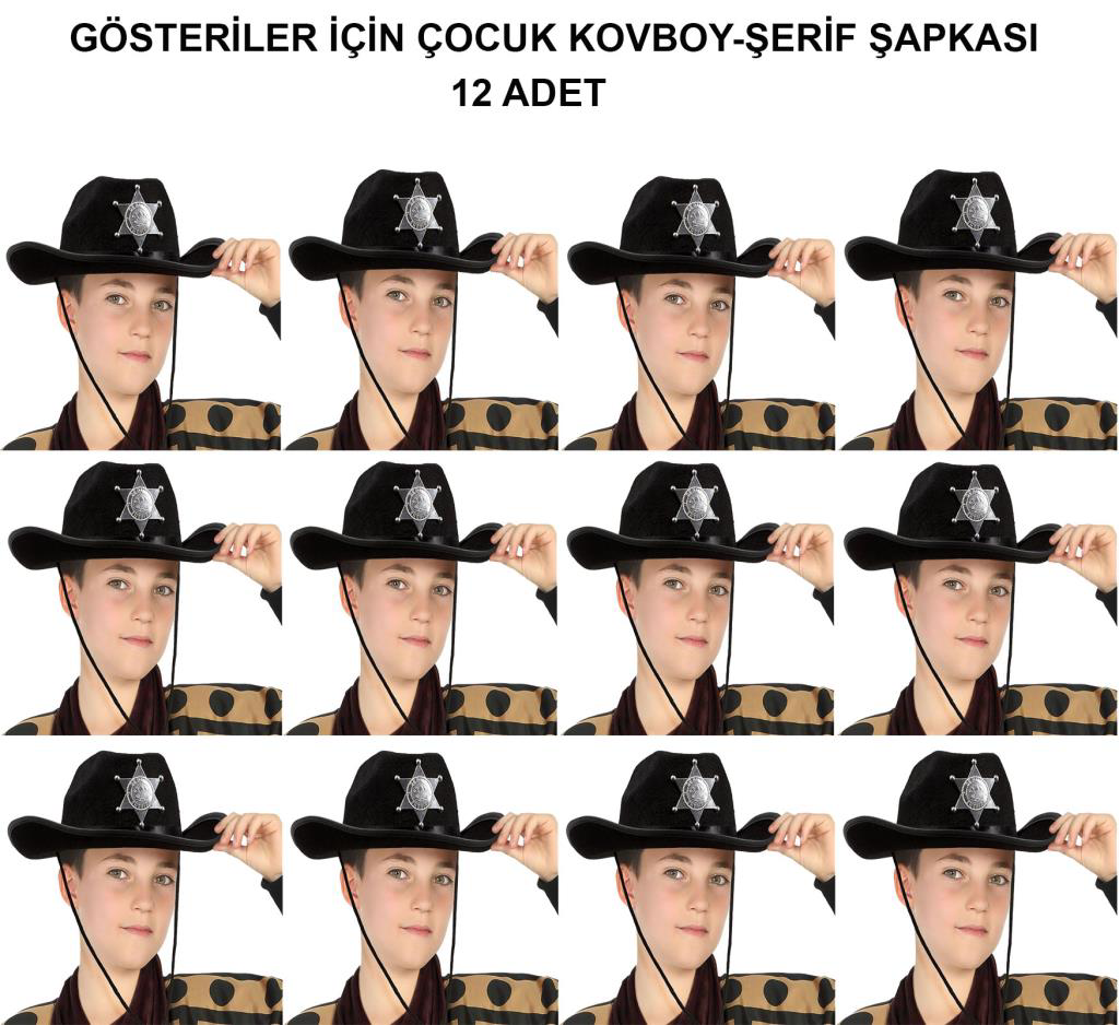 Nessiworld Kovboy Şerif Şapkası Siyah 12 Adet - Kostüm, Parti ve 
