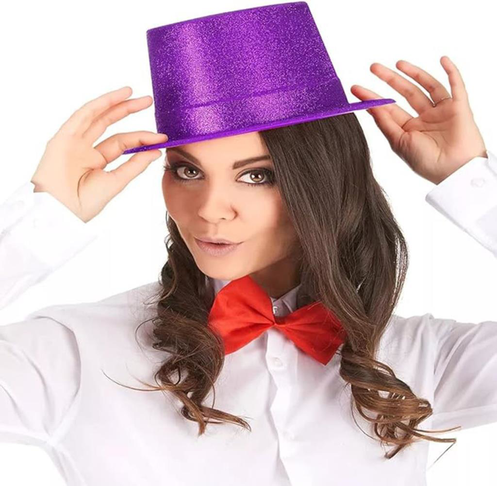 Nessiworld Koyu Mor Renk Violet Parıltılı Simli Fötr Silindir Par